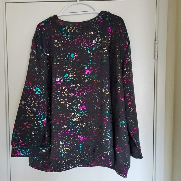 Studio Untold Womens Pullover Sweatshirt 24/26 Rainbow Metallic Paint Splatter - Picture 2 of 13